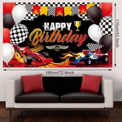 67 Pieces Race Car Birthday Decorations Happy Birthday Racing Car Backdrop Checkered Flags Balloons Black White Checkered Fla...