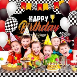 67 Pieces Race Car Birthday Decorations Happy Birthday Racing Car Backdrop Checkered Flags Balloons Black White Checkered Fla...