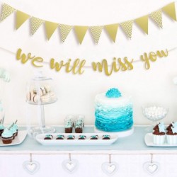 We Will Miss You Banner Gold Glitter Graduation Banner and Triangle Flag Banner for Retirement Farewell Going Away Office Wor...