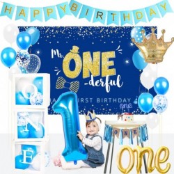 1st Birthday Decorations Boy - First Birthday Baby Boy Decorations Include Balloon Box Backdrop Crown Banner High Chair Banne...