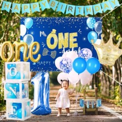 1st Birthday Decorations Boy - First Birthday Baby Boy Decorations Include Balloon Box Backdrop Crown Banner High Chair Banne...