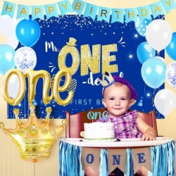 1st Birthday Decorations Boy - First Birthday Baby Boy Decorations Include Balloon Box Backdrop Crown Banner High Chair Banne...