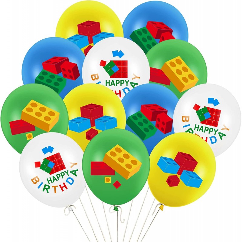 60 Pcs Building Block Birthday Party Supplies 12 Inch Building Blocks Latex Balloons Building Brick Balloons for Baby Boy Tod...