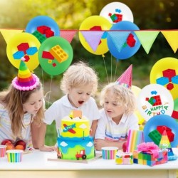 60 Pcs Building Block Birthday Party Supplies 12 Inch Building Blocks Latex Balloons Building Brick Balloons for Baby Boy Tod...