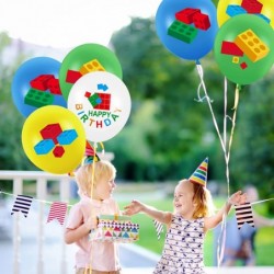 60 Pcs Building Block Birthday Party Supplies 12 Inch Building Blocks Latex Balloons Building Brick Balloons for Baby Boy Tod...