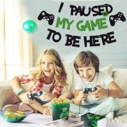 I Paused My Game To Be Here Banner Glitter Gamer Theme Party Decoration Sign Kids Children Boys Video Game Birthday Parties S...