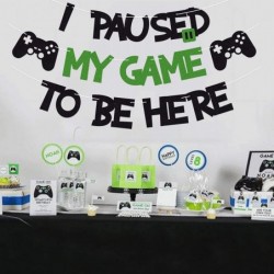 I Paused My Game To Be Here Banner Glitter Gamer Theme Party Decoration Sign Kids Children Boys Video Game Birthday Parties S...