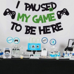 I Paused My Game To Be Here Banner Glitter Gamer Theme Party Decoration Sign Kids Children Boys Video Game Birthday Parties S...