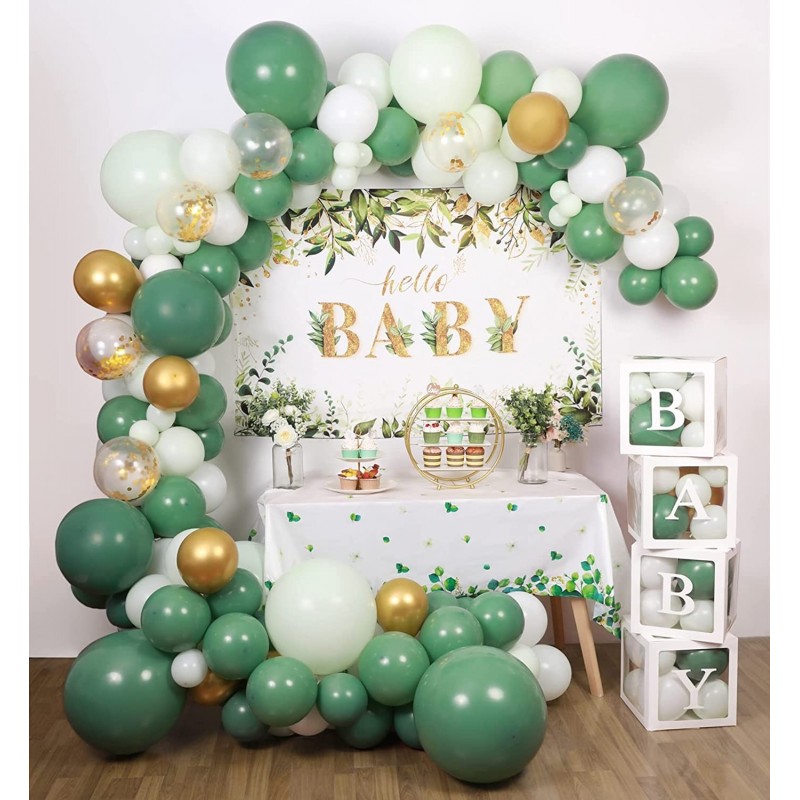 Sage Green Neutral Baby Shower Decorations Safari Theme Boxes with Letters Woodland Jungle Balloon Garland Arch Kit Rustic Pa...