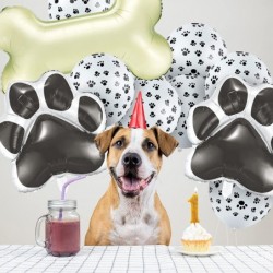 46 Pieces Dog Themed Balloons Include 40 Pieces Dog Paw Print Latex Balloons 3 Pieces Bone Shaped Foil Balloons and 3 Pieces ...