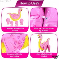 Large Pink Dinosaur Balloon Foil - 35 Inch | Pink Dinosaur Party Supplies | Self Standing 3D Pink Girl Dinosaur Balloons for ...