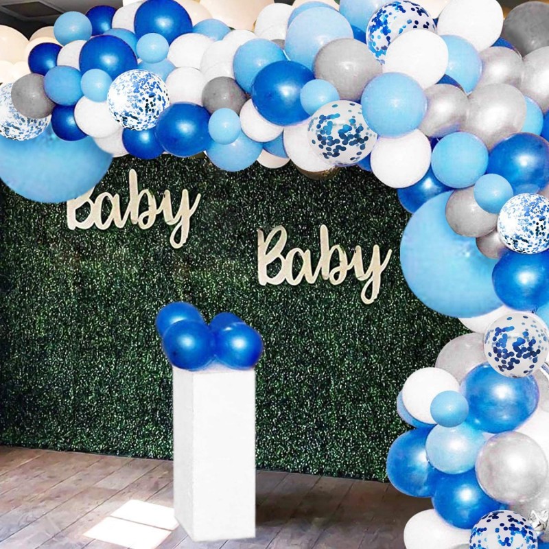 135 Pieces Blue Balloon Garland Arch Kit - White Blue Silver and Blue Confetti Latex Balloons for Baby Shower Wedding Birthda...