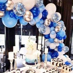 135 Pieces Blue Balloon Garland Arch Kit - White Blue Silver and Blue Confetti Latex Balloons for Baby Shower Wedding Birthda...