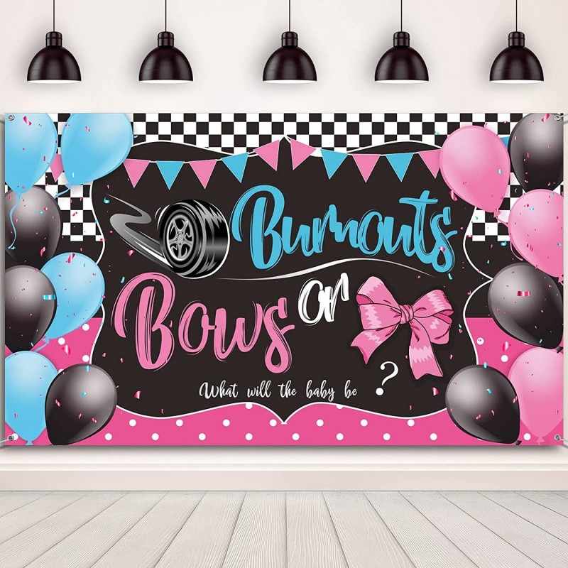 Burnouts or Bows Gender Reveal Decoration Bows or Burnouts Gender Reveal Party Supplies Boy or Girl He or She Baby Shower Ban...