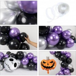 Skull Halloween Party Decoration Balloon Garland Kit - Purple Black Balloon Arch with Pumpkin Skull Balloons for Halloween Bi...