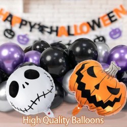 Skull Halloween Party Decoration Balloon Garland Kit - Purple Black Balloon Arch with Pumpkin Skull Balloons for Halloween Bi...