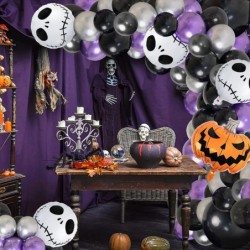 Skull Halloween Party Decoration Balloon Garland Kit - Purple Black Balloon Arch with Pumpkin Skull Balloons for Halloween Bi...