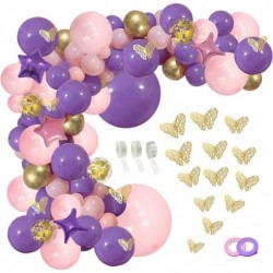 136pcs Pink Purple Balloon Garland Kit with Butterfly Stickers Foil Balloon Purple Gold Butterfly Fairy Balloon Arch for Birt...