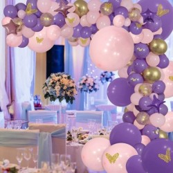 136pcs Pink Purple Balloon Garland Kit with Butterfly Stickers Foil Balloon Purple Gold Butterfly Fairy Balloon Arch for Birt...