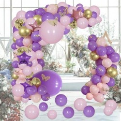 136pcs Pink Purple Balloon Garland Kit with Butterfly Stickers Foil Balloon Purple Gold Butterfly Fairy Balloon Arch for Birt...