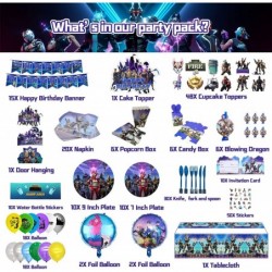 Fornite Party Supplies 266 Pcs Game Party Decorations Include Banners Cake Topper Door Hangings Napkins Stickers Knives Forks...