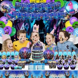 Fornite Party Supplies 266 Pcs Game Party Decorations Include Banners Cake Topper Door Hangings Napkins Stickers Knives Forks...