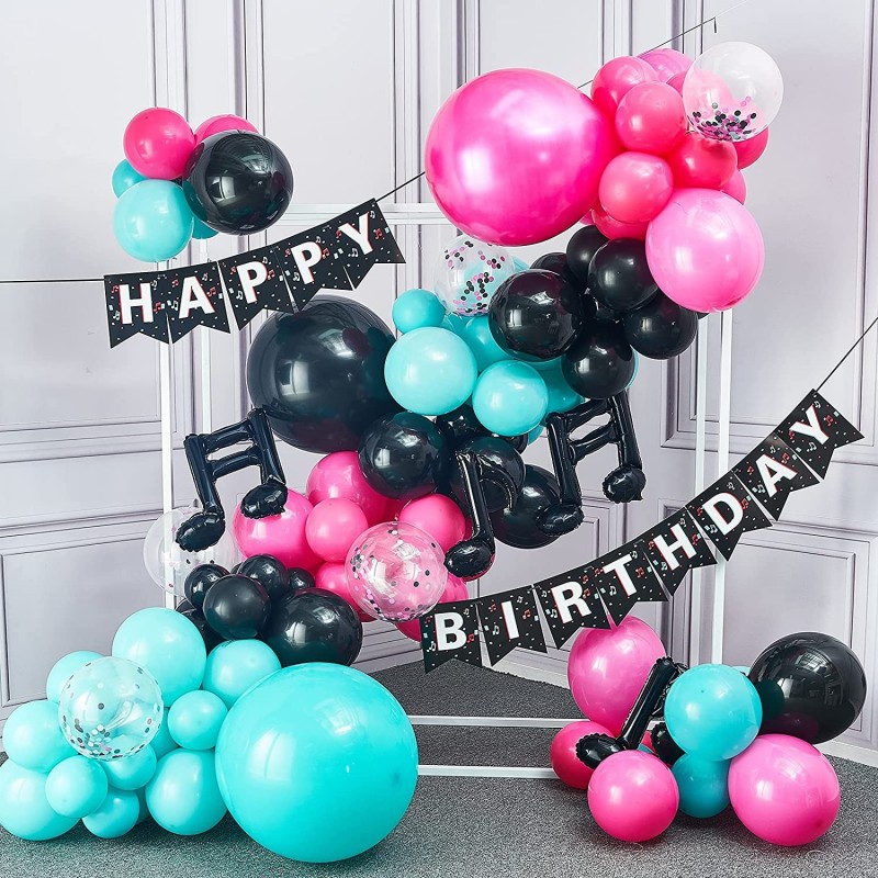 Tik Tok Birthday Party Decorations 140 pcs Tik Tok Party Supplies and Balloon Arch Kit 4 Music Note Balloons Happy Birthday B...