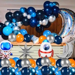 Space Balloons Outer Space Party Decorations Astronaut Rocket Spaceship Balloons Blue Orange Silver Balloons For UFO Space Bi...