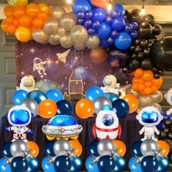 Space Balloons Outer Space Party Decorations Astronaut Rocket Spaceship Balloons Blue Orange Silver Balloons For UFO Space Bi...