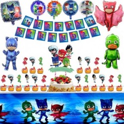 Birthday Party Supplies For PJ Masks Set Includes Birthday Banner Cake Topper Cupcake Toppers Foil Balloons Tablecloth for Ki...