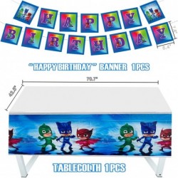 Birthday Party Supplies For PJ Masks Set Includes Birthday Banner Cake Topper Cupcake Toppers Foil Balloons Tablecloth for Ki...