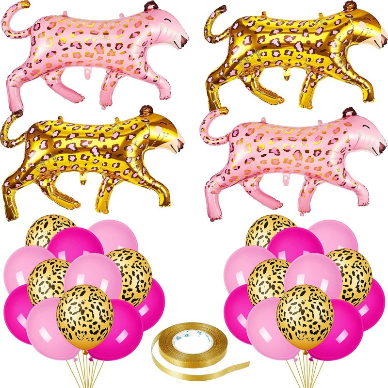 45 Pcs Safari Party Balloons Include 40 Pcs Cheetah Print Pink Latex Balloons and Ribbon 4 Pcs Leopard Balloons Jungle Animal...