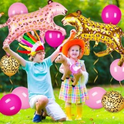 45 Pcs Safari Party Balloons Include 40 Pcs Cheetah Print Pink Latex Balloons and Ribbon 4 Pcs Leopard Balloons Jungle Animal...