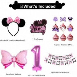 Minnie 1st Birthday Party Supplies - Minnie Theme Mouse Birthday Decorations Include Banner Balloons Arch Backdrop Tablecloth...