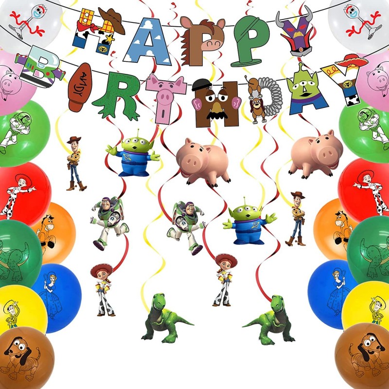 HDZWW Toy Inspired Story Party Supplies 31PCS Birthday Include Happy Banner Balloons Hanging Swirls Decorations. $26.76 Kids'...