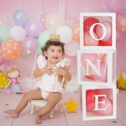 First Birthday Decorations For Boy Or Girl 3 Pcs ONE Balloon Boxes For 1st Birthday Baby Clear Blocks Party Decor ONE Letters...