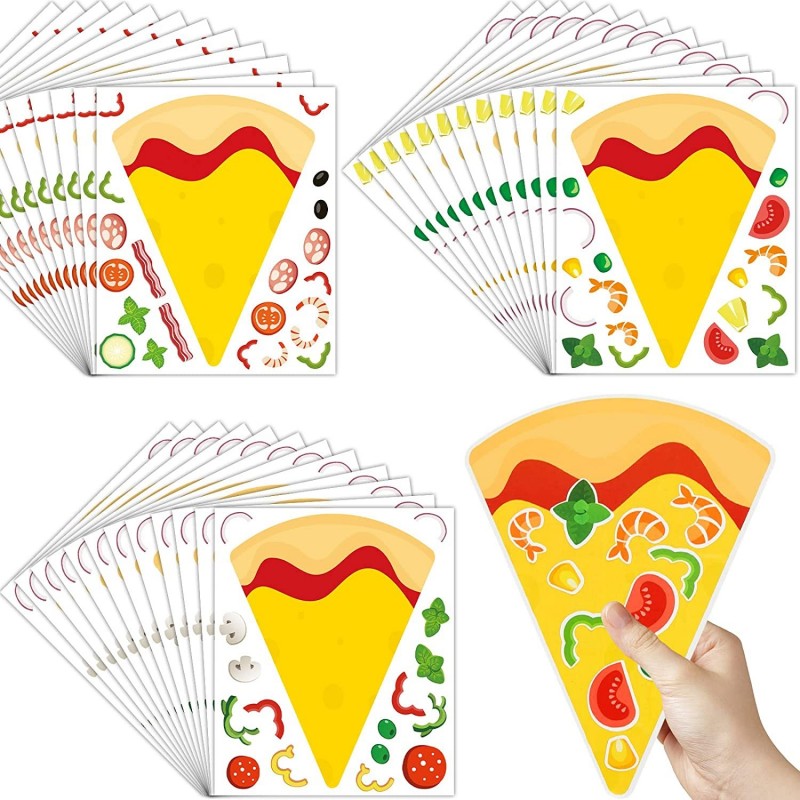 Make a Pizza Stickers Pizza Crafts Pizza Party Supplies Decorations Pizza Party Favors for DIY Arts Birthday Games (48 Sheets...