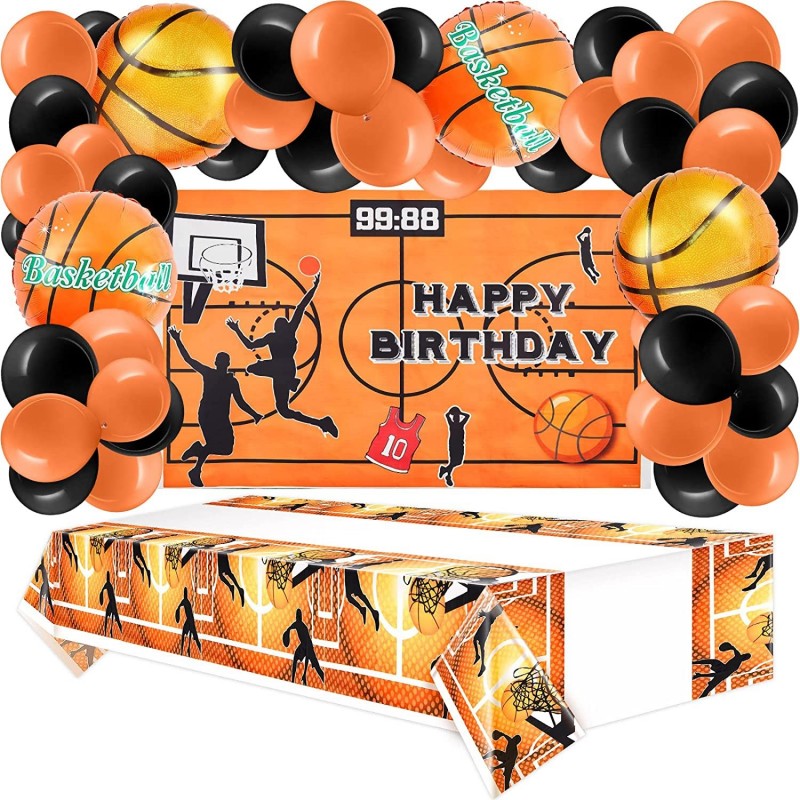 76 Pcs Basketball Party Decorations Include Fabric Basketball Backdrop 18 Inch Basketball Balloon Plastic Basketball Tableclo...