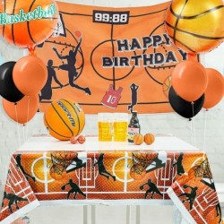 76 Pcs Basketball Party Decorations Include Fabric Basketball Backdrop 18 Inch Basketball Balloon Plastic Basketball Tableclo...