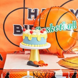 76 Pcs Basketball Party Decorations Include Fabric Basketball Backdrop 18 Inch Basketball Balloon Plastic Basketball Tableclo...