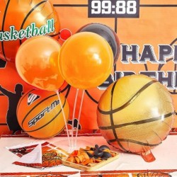 76 Pcs Basketball Party Decorations Include Fabric Basketball Backdrop 18 Inch Basketball Balloon Plastic Basketball Tableclo...