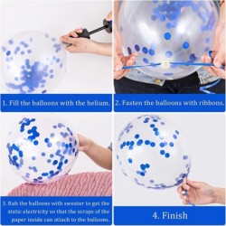 60Pcs Graduation Party Balloon Set 7 Designs Blue White Confetti Latex Balloon with 2 Rolls Blue Ribbon Grad Cap Congrats Gra...