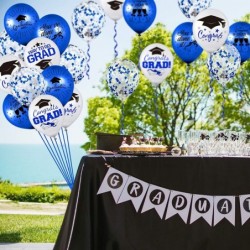 60Pcs Graduation Party Balloon Set 7 Designs Blue White Confetti Latex Balloon with 2 Rolls Blue Ribbon Grad Cap Congrats Gra...