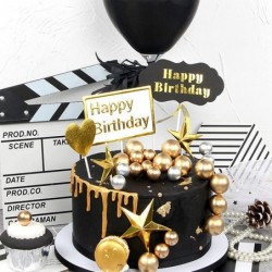 Cake Toppers Happy Birthday Cake Topper Decorations Supplies Gold And Silver Balls Birthday Party Diy Cake Insert Topper Baki...