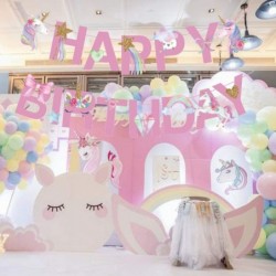 Unicorn Happy Birthday Banner/Unicorn Party Supplies Decorations?for Kids Birthday Party Decoration Pink $16.62 Kids' Party D...