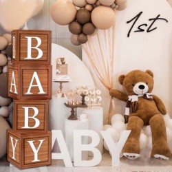 Baby Boxes With Letters For Baby Shower - Baby Blocks For Birthday Party Decorations 4 Sides Wood Grain Brown Blocks Printed ...