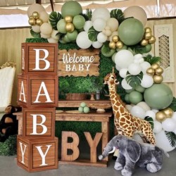 Baby Boxes With Letters For Baby Shower - Baby Blocks For Birthday Party Decorations 4 Sides Wood Grain Brown Blocks Printed ...