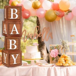 Baby Boxes With Letters For Baby Shower - Baby Blocks For Birthday Party Decorations 4 Sides Wood Grain Brown Blocks Printed ...