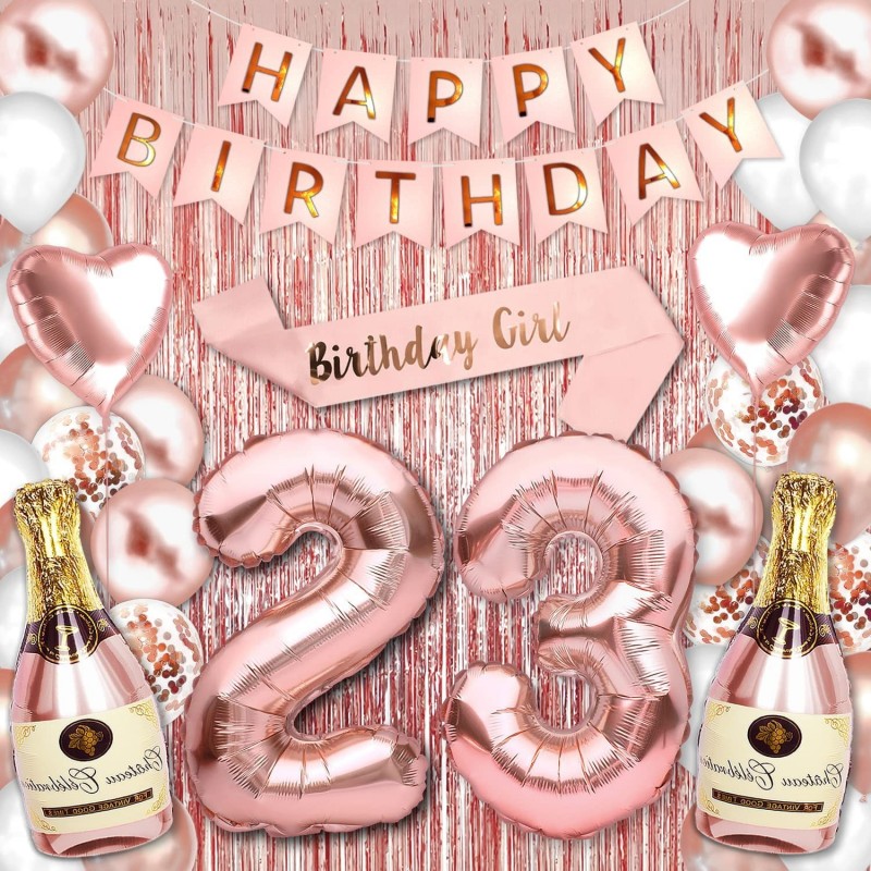 23rd Birthday Party Decorations Rose Gold Supplies Big Set for Women with Birthday Banner and "23" Digit Balloon for Her Incl...