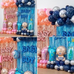 Gender Reveal Decorations Boy or Girl Reveal Party Backdrop&Balloons Arch Garland Navy Blue Rose Gold Fringe Curtains for Bab...